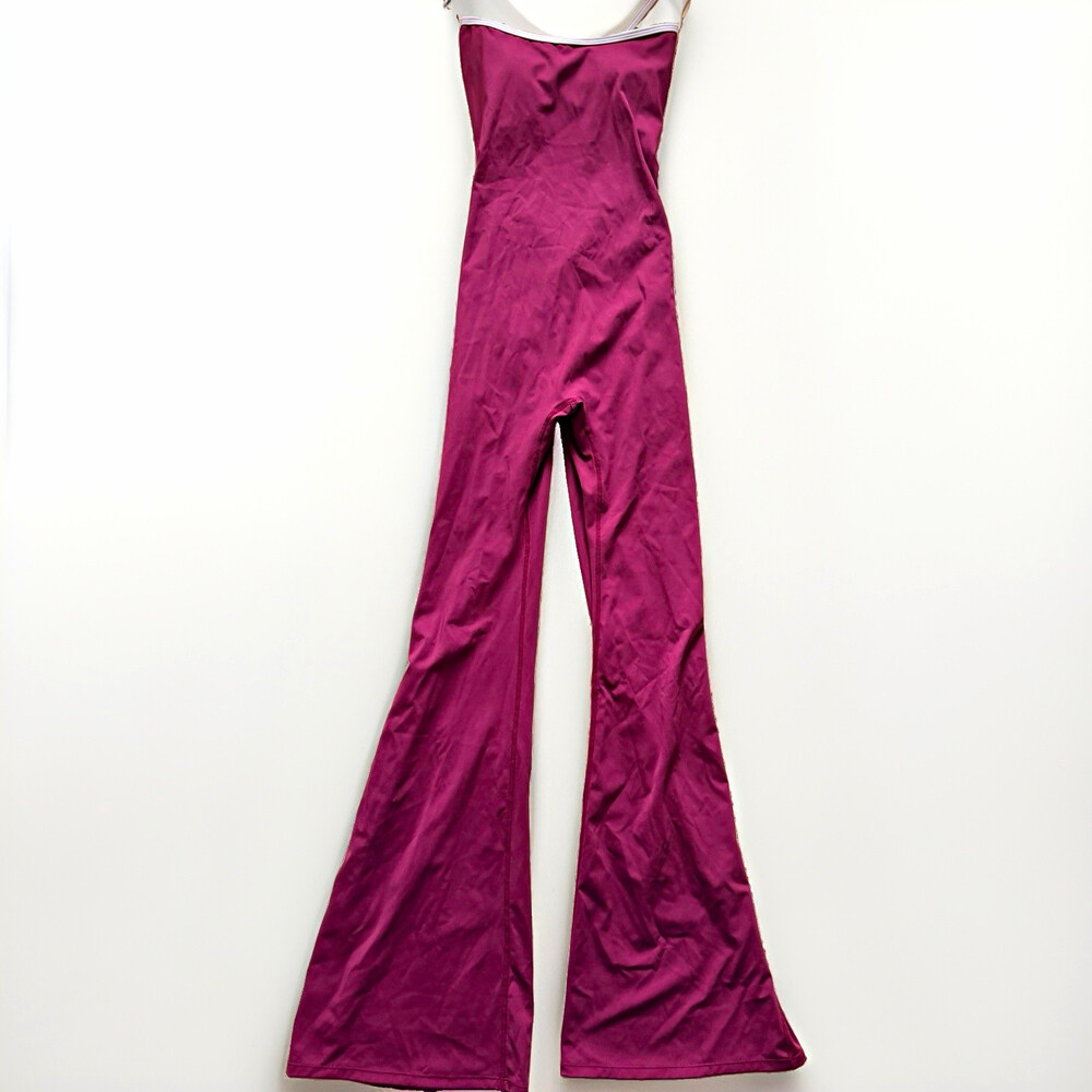 MLP Burgundy Sleeveless Scoop Neck Flared Leg Slim Fit Jumpsuit L